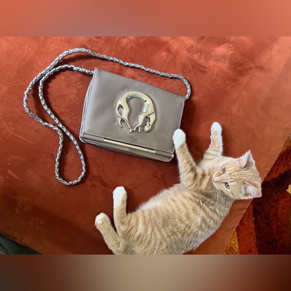 Vintage Nima Pewter Metallic Panther Crossbody Bag with Chain Strap 3 pockets